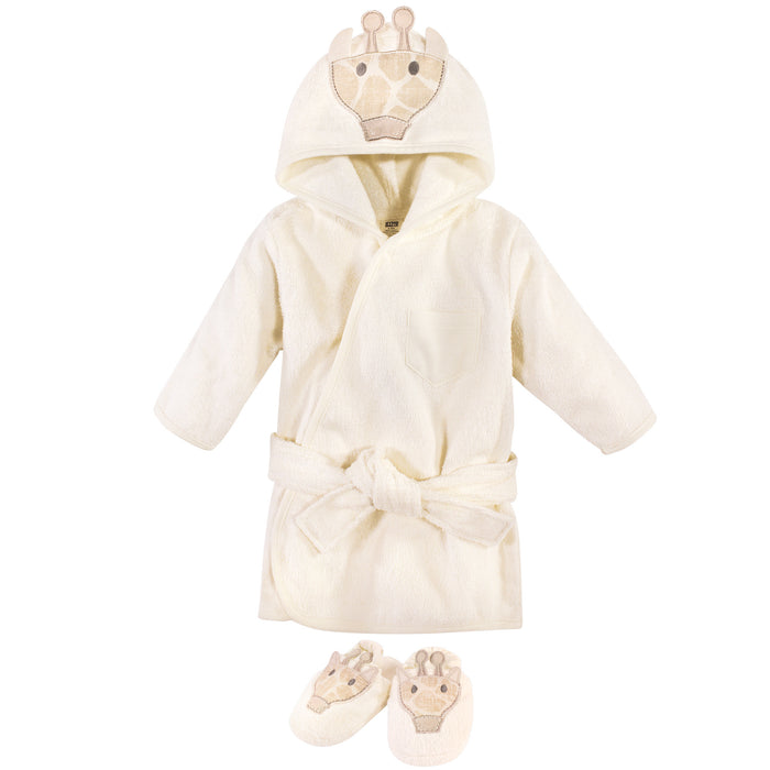 Hudson Baby Cotton Animal Face Bathrobe and Slippers 2 Piece, Modern Giraffe