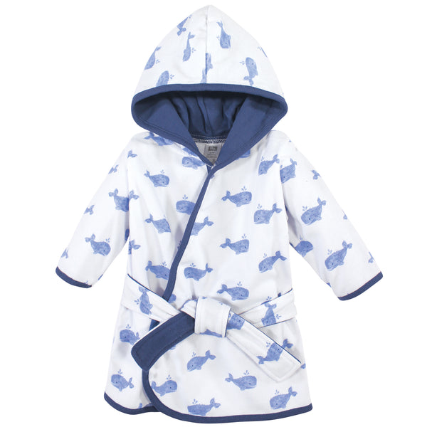 Hudson Baby Infant Boy Cotton Rich Bathrobe, Blue Whale, 0-9 Months