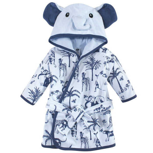 Hudson Baby Infant Boy Cotton Rich Bathrobe, Blue Elephant, 0-9 Months