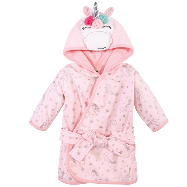 Hudson Baby Infant Girl Cotton Rich Bathrobe, Pink Unicorn,0-9 Months