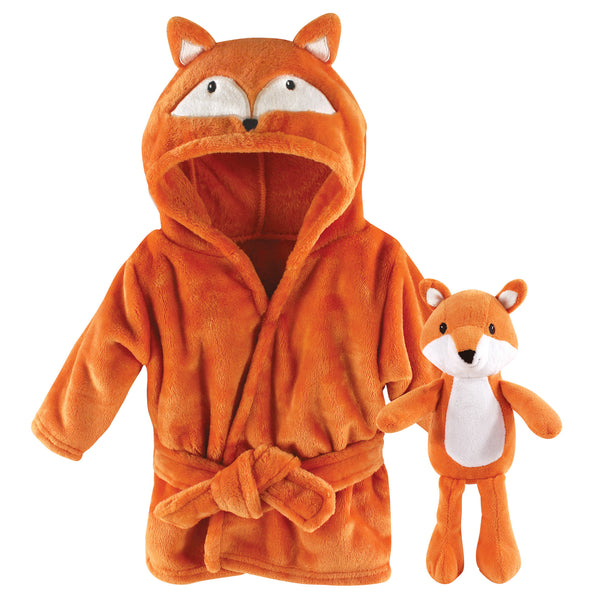 Hudson Baby Infant Boy Plush Bathrobe and Toy Set, Fox, One Size