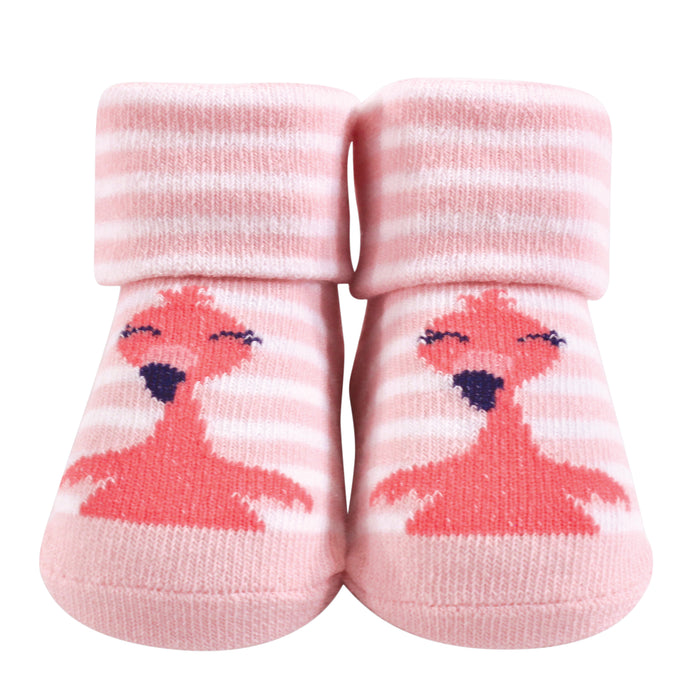 Hudson Baby Infant Girl Headband and Socks Giftset 6 Piece, Flamingo, One Size