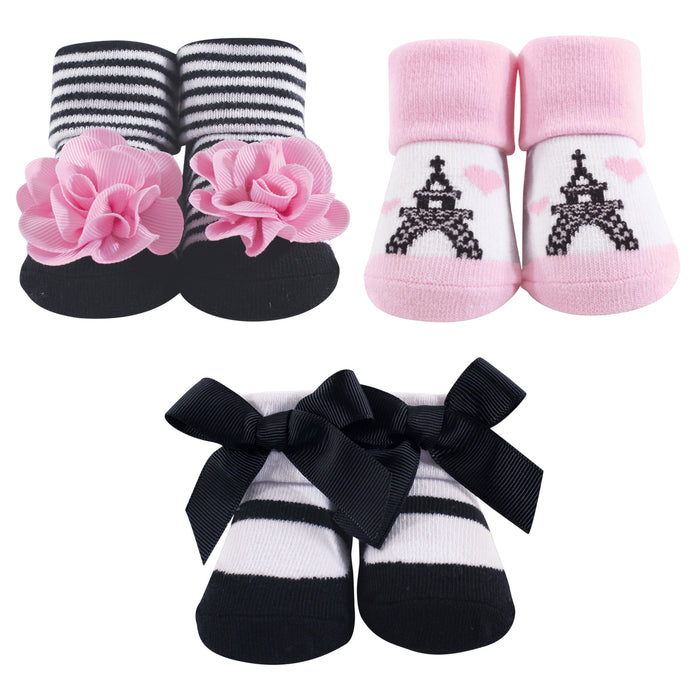 Hudson Baby Infant Girl Socks Boxed Giftset, Paris, One Size