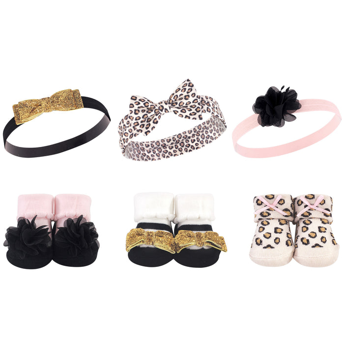 Hudson Baby Infant Girl Headband and Socks Giftset 6 Piece, Pretty Leopard, One Size