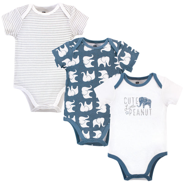 Hudson Baby Infant Boy Cotton Bodysuits 3 Pack, Blue Elephant