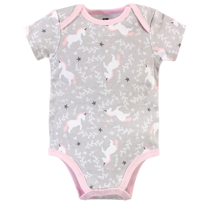 Hudson Baby Infant Girl Cotton Bodysuits 3 Pack, Whimsical Unicorn