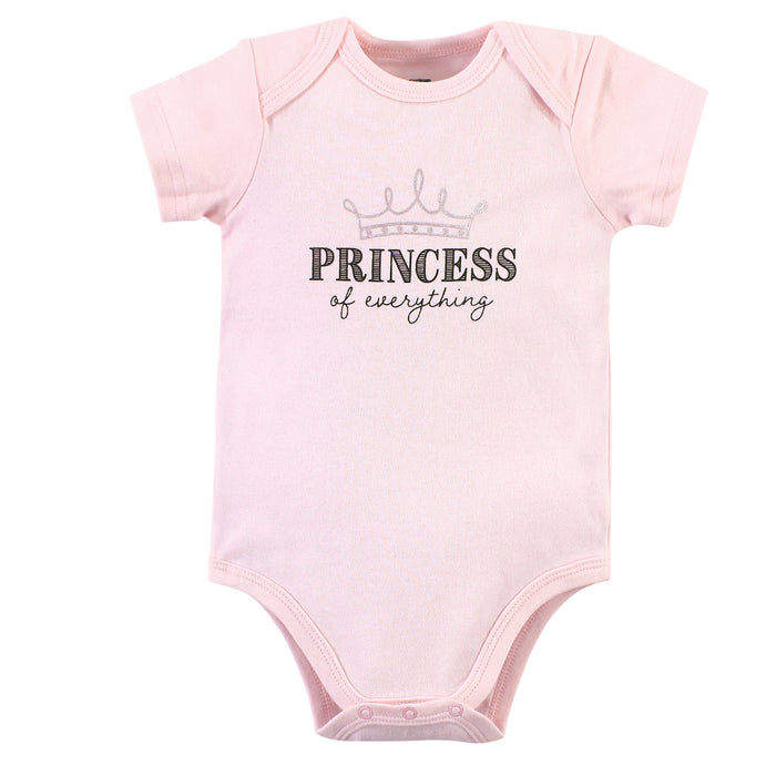 Hudson Baby Infant Girl Cotton Bodysuits 3 Pack, Pink Princess