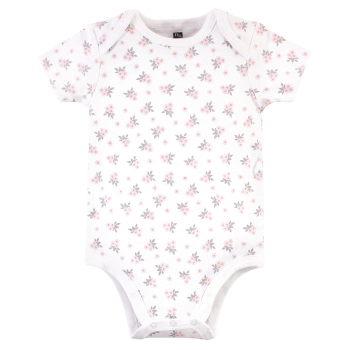 Hudson Baby Infant Girl Cotton Bodysuits 3 Pack, Pink Elephant