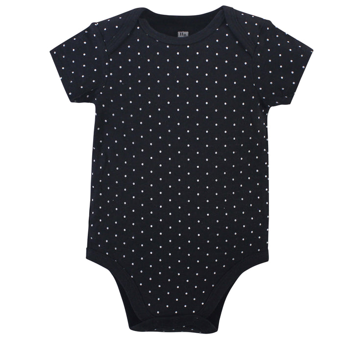 Hudson Baby Infant Girl Cotton Bodysuits 3 Pack, Black Bonjour