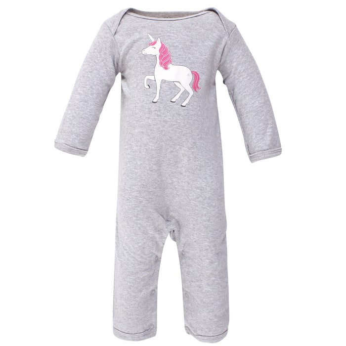 Hudson Baby Infant Girl Cotton Coveralls 3 Pack, Pink Unicorn