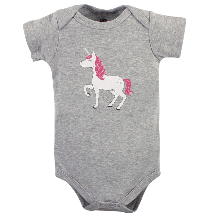 Hudson Baby Infant Girl Cotton Bodysuits 5 Pack, Pink Unicorn