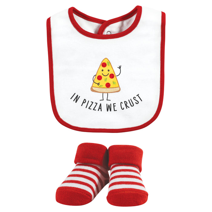 Hudson Baby Infant Boy Cotton Bib and Sock Set, Boy Pizza Taco, One Size