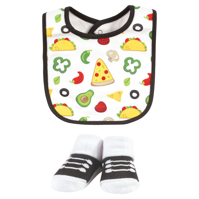 Hudson Baby Infant Boy Cotton Bib and Sock Set, Boy Pizza Taco, One Size