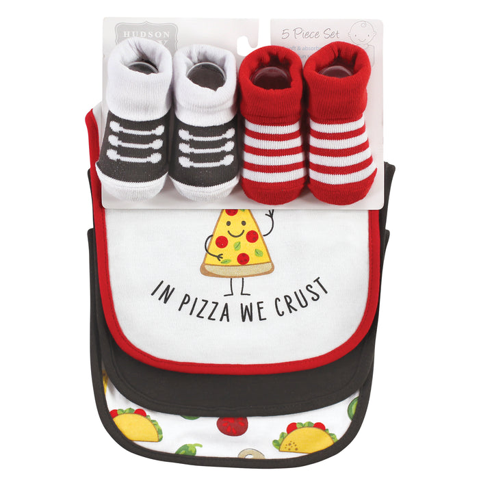 Hudson Baby Infant Boy Cotton Bib and Sock Set, Boy Pizza Taco, One Size