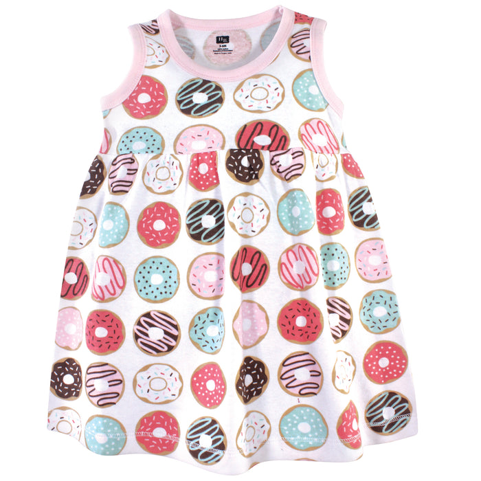 Hudson Baby Girls Cotton Dress and Cardigan 2 Piece Set, Donuts