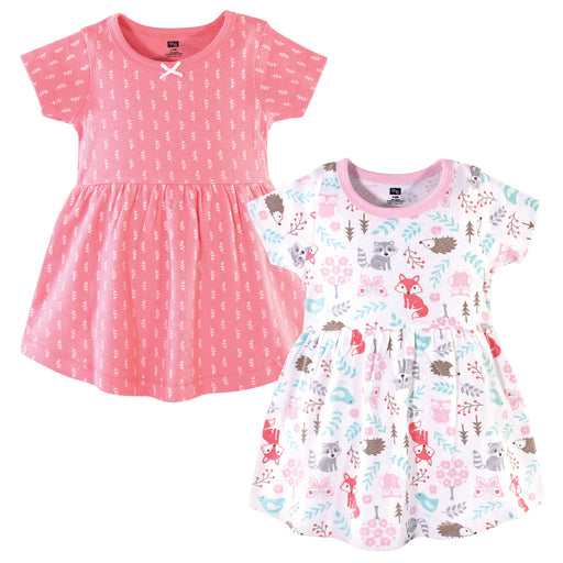 Hudson Baby Infant and Toddler Girl Cotton Short-Sleeve Dresses 2 Pack, Woodland Fox