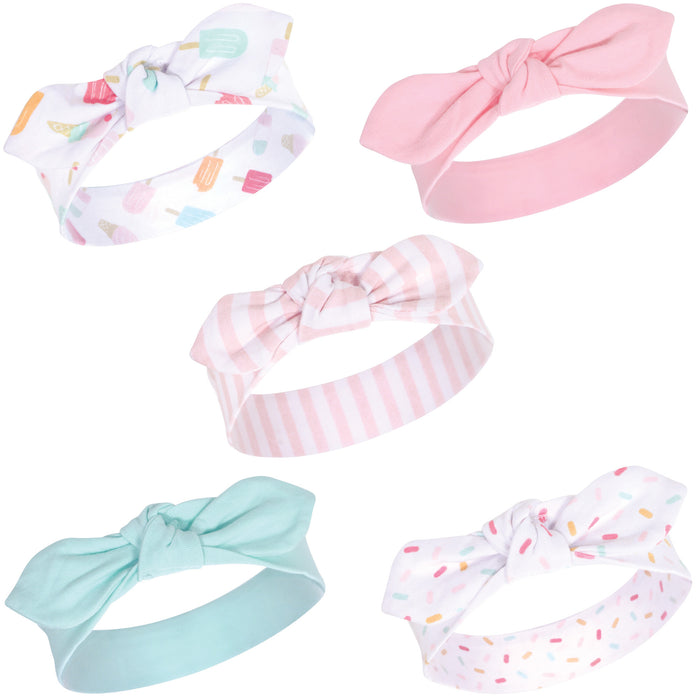 Hudson Baby Cotton and Synthetic Headbands Bundle Set, Boho Flower Ice Cream