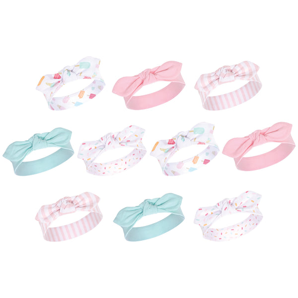 Hudson Baby Cotton and Synthetic Headbands Bundle Set, Ice Cream, 0-24 Months