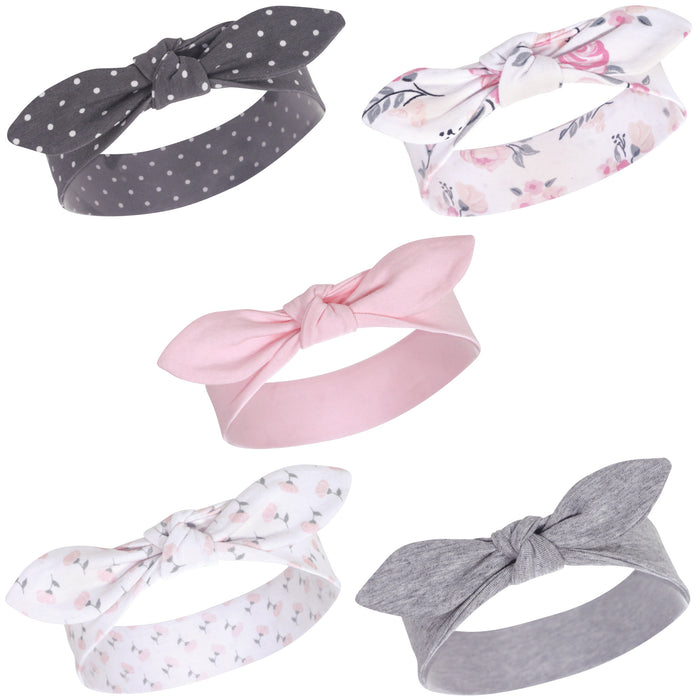 Hudson Baby Infant Girl Cotton Headbands 5-Pack, Pink Floral, 0-24 Months