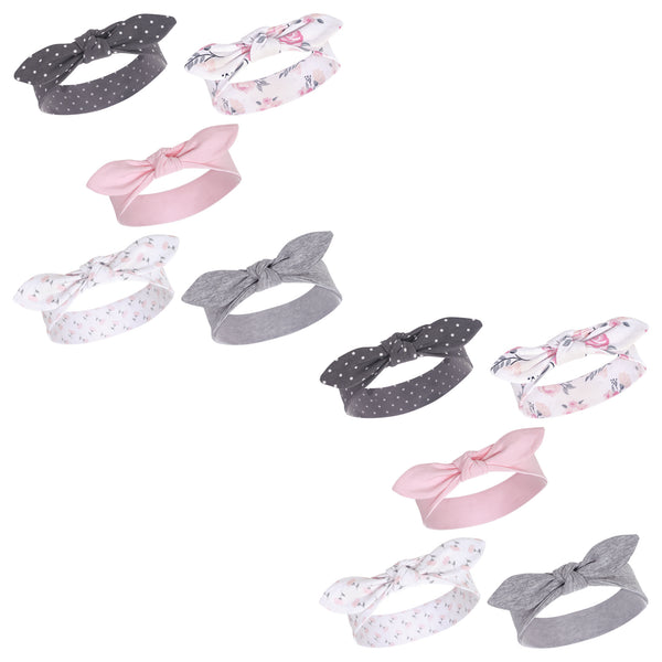 Hudson Baby Infant Girl Cotton Headbands, Pink Floral 10-Piece