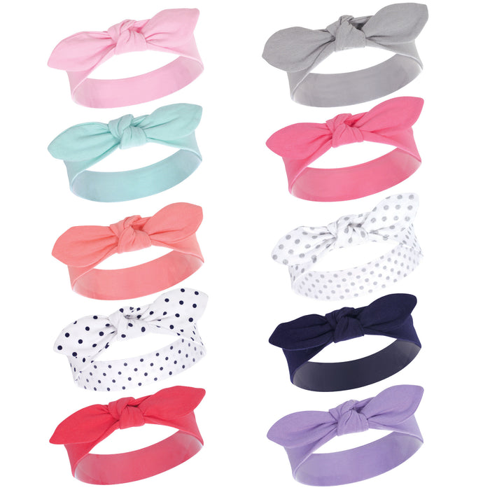 Hudson Baby Infant Girl Cotton Headbands 10-Pack, Bright Colors, 0-24 Months