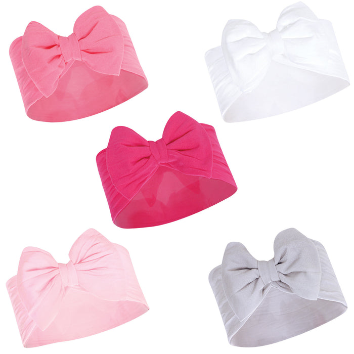 Hudson Baby Infant Girl Headbands 5 Pack, White Pink, 0-24 Months