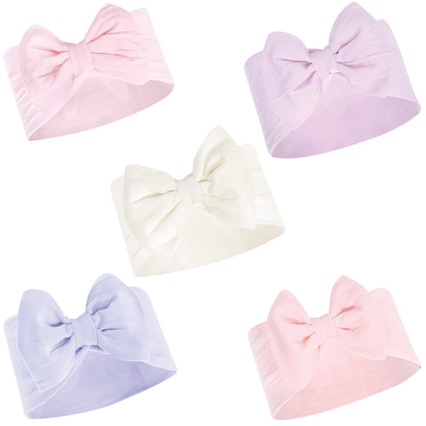 Hudson Baby Infant Girl Headbands 5 Pack, Lilac Cream, 0-24 Months