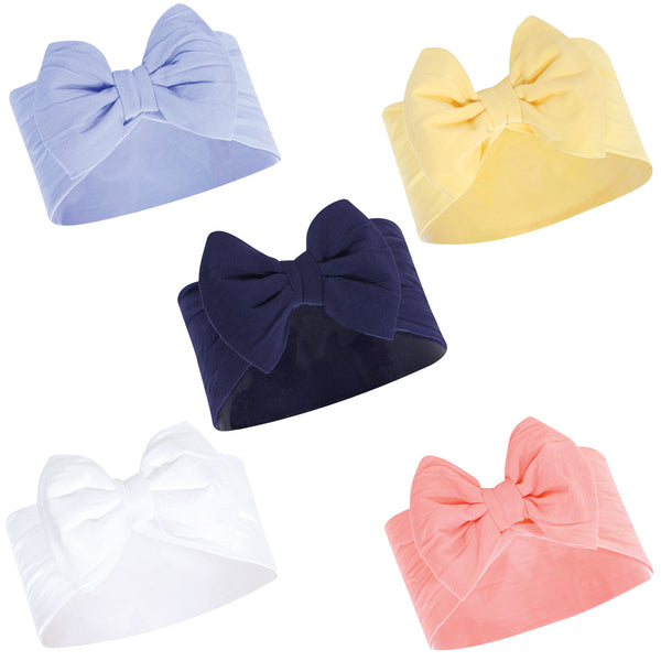 Hudson Baby Infant Girl Headbands 5 Pack, Blue Yellow, 0-24 Months