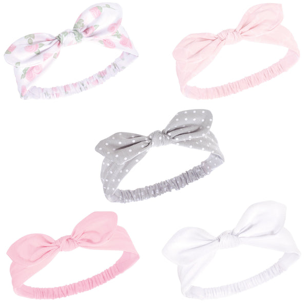 Hudson Baby Infant Girl Headbands 5 Pack, Pink Rose, 0-24 Months