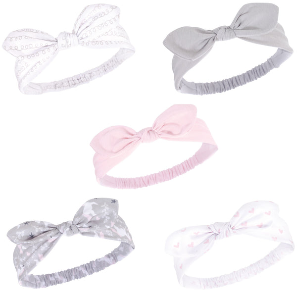 Hudson Baby Infant Girl Headbands 5 Pack, Gray Unicorn, 0-24 Months