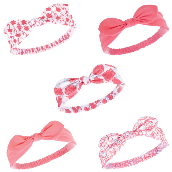 Hudson Baby Infant Girl Headbands 5 Pack, Flamingo, 0-24 Months