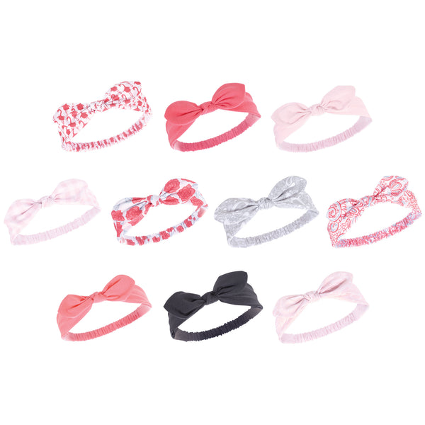 Hudson Baby Cotton and Synthetic Headbands Bundle Set, Flamingo, 0-24 Months