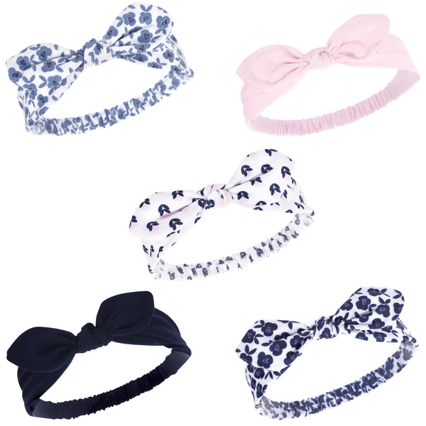 Hudson Baby Infant Girl Headbands 5 Pack, Blue Floral, 0-24 Months