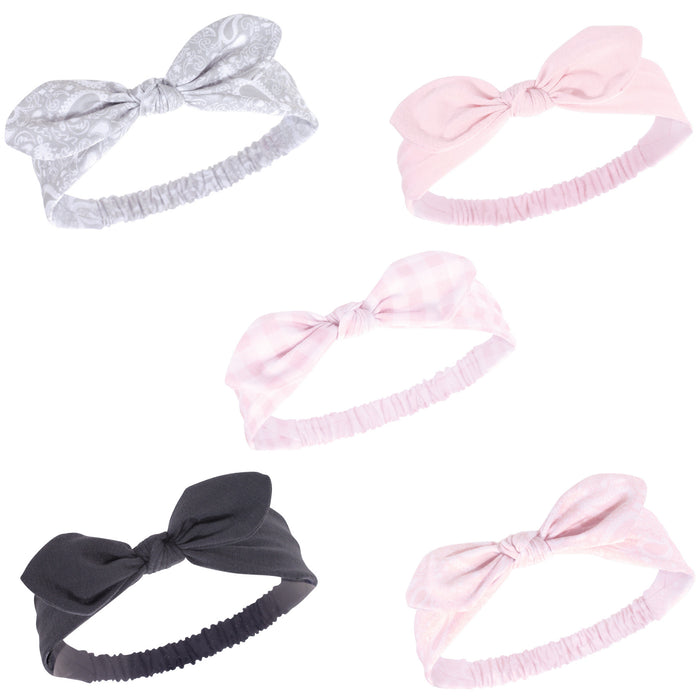 Hudson Baby Cotton and Synthetic Headbands Bundle Set, Pink Bandana, 0-24 Months