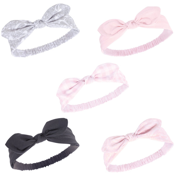 Hudson Baby Infant Girl Headbands 5 Pack, Pink Bandana, 0-24 Months