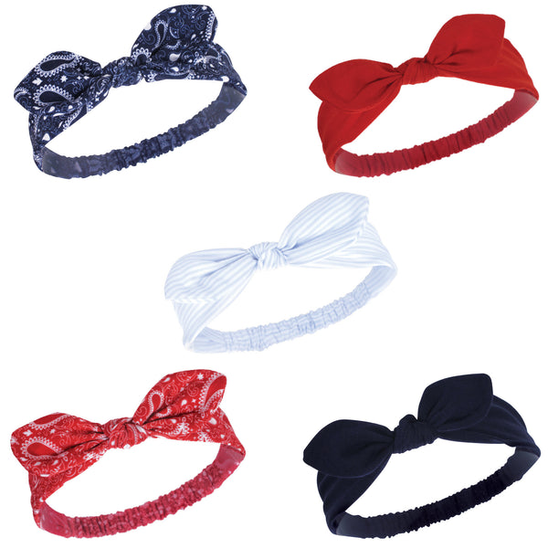 Hudson Baby Infant Girl Headbands 5 Pack, Red Bandana, 0-24 Months