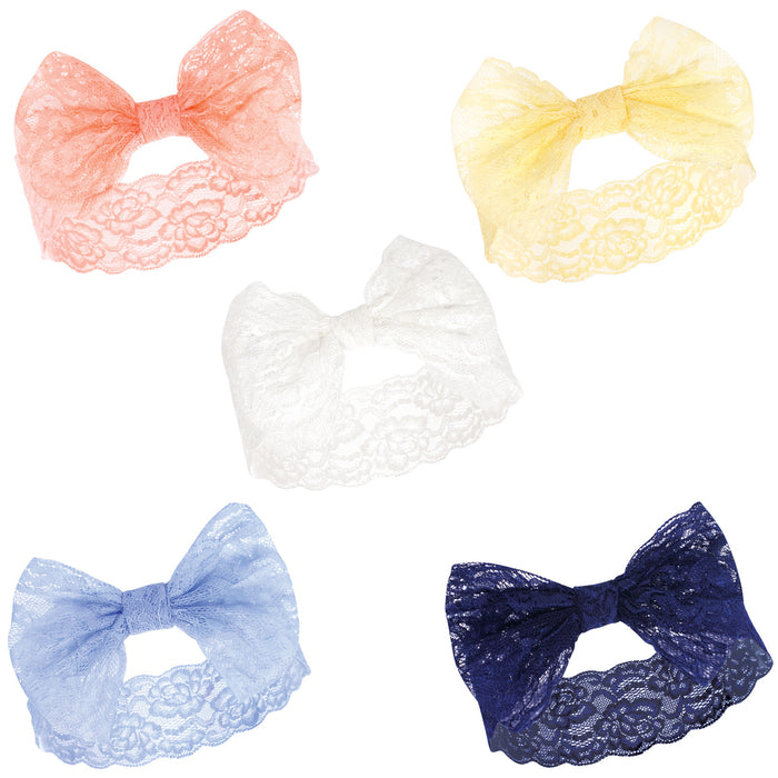 Hudson Baby Infant Girl Headbands 5 Pack, Periwinkle Yellow, 0-24 Months