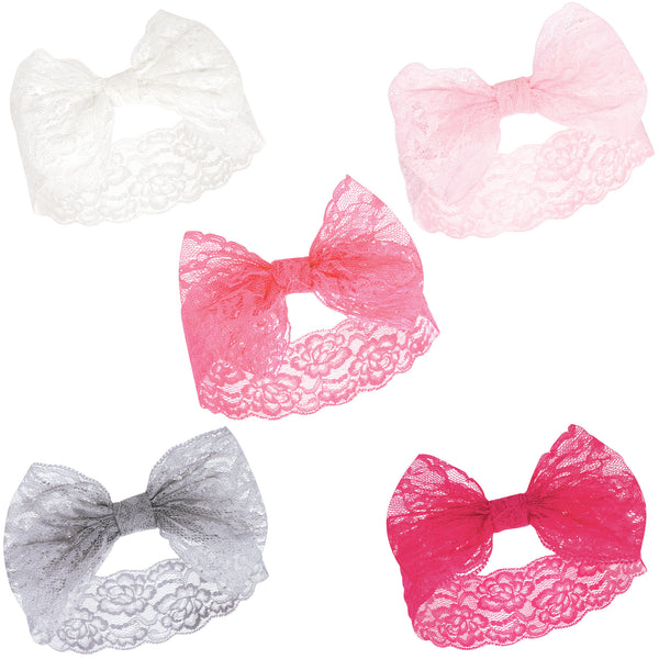 Hudson Baby Infant Girl Headbands 5 Pack, Pink White, 0-24 Months