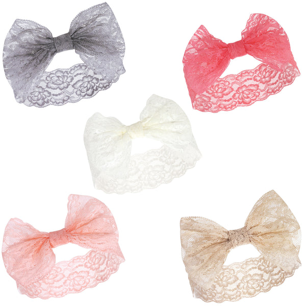 Hudson Baby Infant Girl Headbands 5 Pack, Charcoal Pink, 0-24 Months