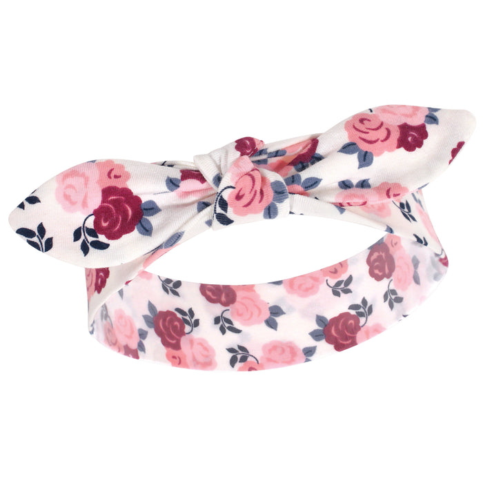 Hudson Baby Infant Girl Cotton Headbands 10-Pack, Pink Navy Floral, 0-24 Months