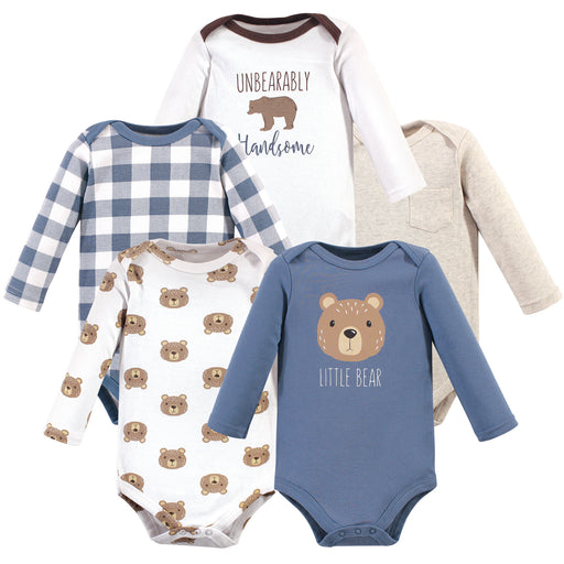 Hudson Baby Infant Boy Cotton Long-Sleeve Bodysuits 5 Pack, Little Bear