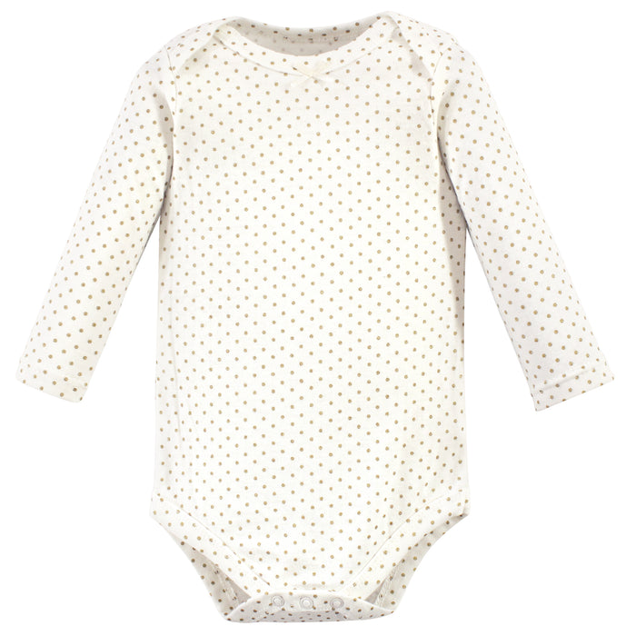 Hudson Baby Infant Girl Cotton Long-Sleeve Bodysuits 5-pack, Gold Unicorn