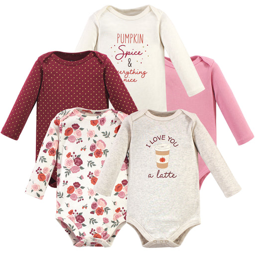 Hudson Baby Infant Girl Cotton Long-Sleeve Bodysuits 5-pack, Pumpkin Spice