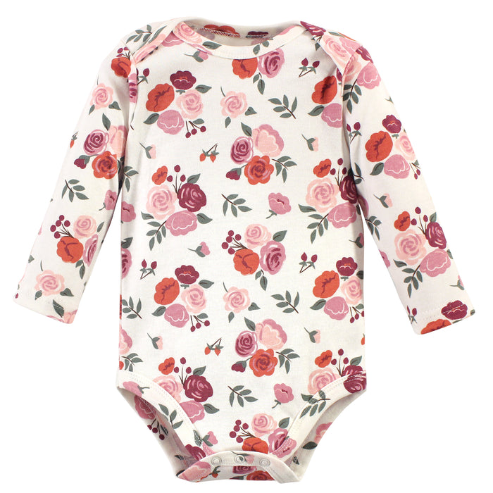 Hudson Baby Infant Girl Cotton Long-Sleeve Bodysuits 5-pack, Pumpkin Spice