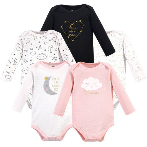 Hudson Baby Infant Girl Cotton Long-Sleeve Bodysuits 5-pack, Dreamer