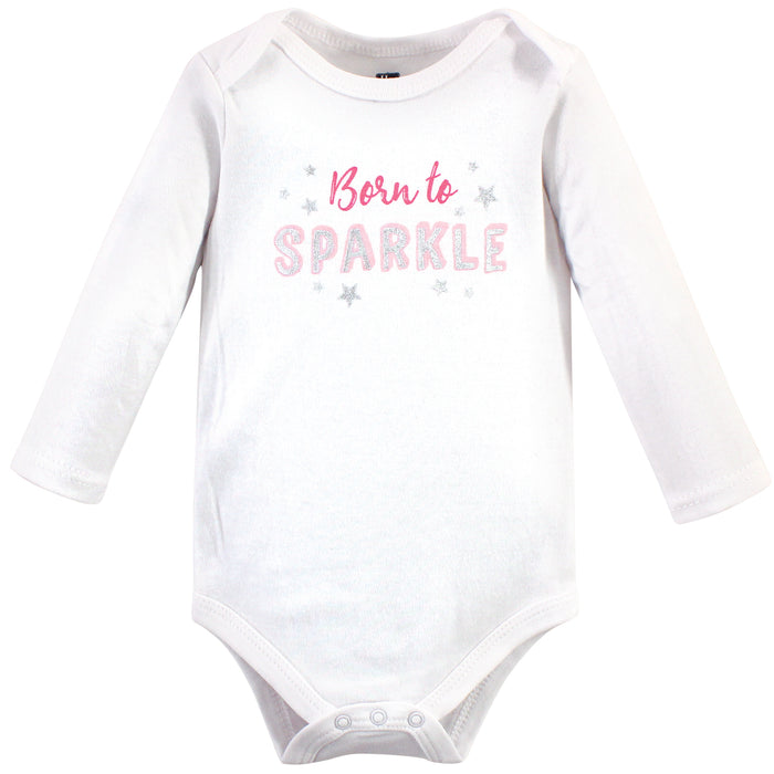 Hudson Baby Infant Girl Cotton Long-Sleeve Bodysuits 5-pack, Pink Unicorn