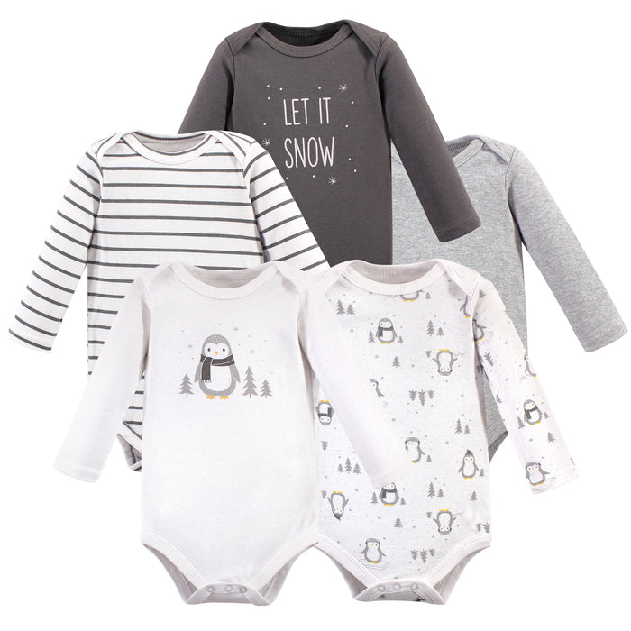 Hudson Baby Cotton Long-Sleeve Bodysuits, Gray Penguin 3-Pack