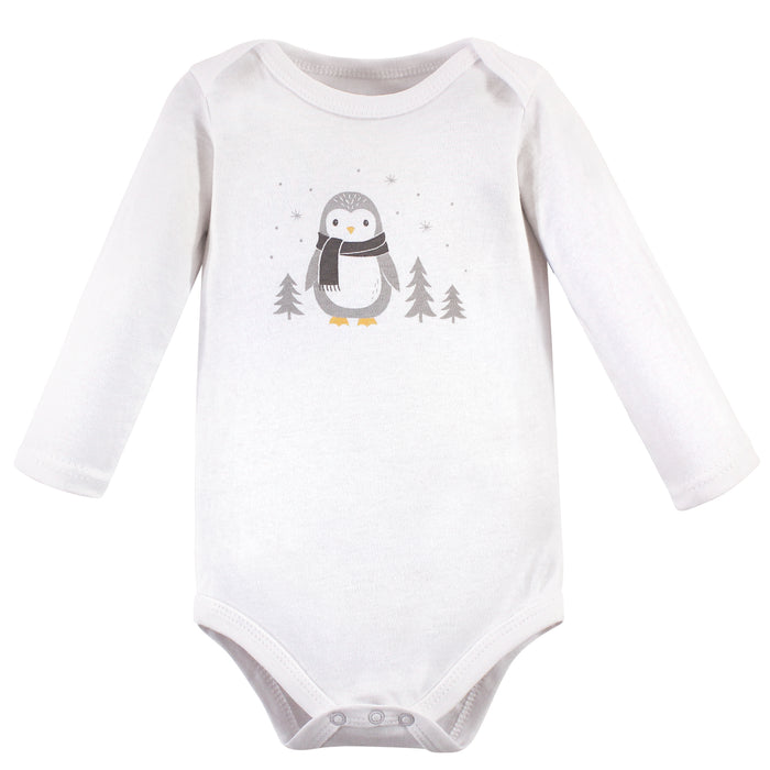 Hudson Baby 5-Pack Cotton Long-Sleeve Bodysuits, Gray Penguin
