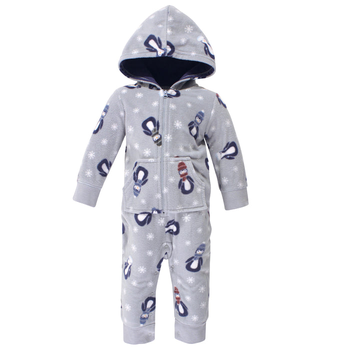 Hudson Baby Infant Boy Fleece Jumpsuits, Coveralls, and Playsuits 2-Pack, Blue Penguin