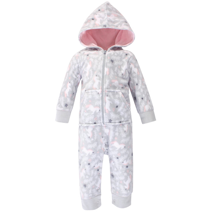 Hudson Baby Infant Girl Fleece Jumpsuits 2 Pack, Whimsical Unicorn